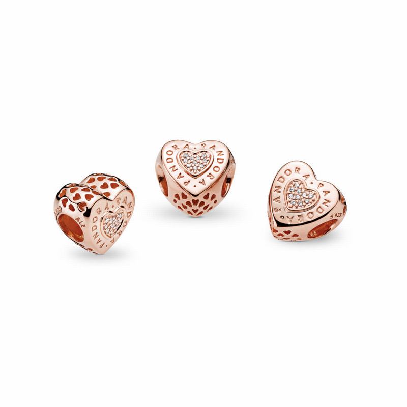 Pandora Rose™ Signature Heart Charm - Pandora Rose/Cubic Zirconia - Canada | JH2889FD